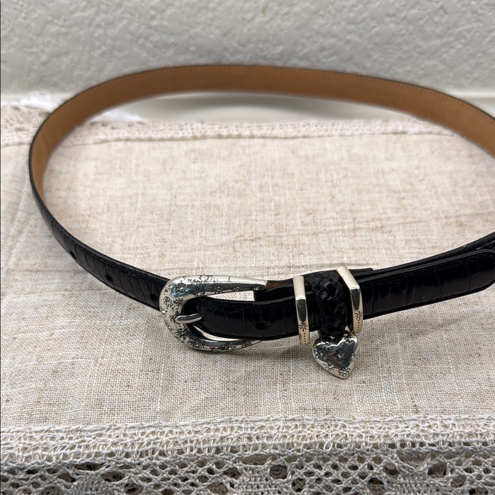 Brighton Black Leather Belt with Silver heart